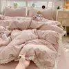 Juego de Ropa de Cama de Gasa de Doble Capa Clase a de Cuatro Piezas Funda de Edredón de Algodón Puro Sábana Bajera Juego de Tres Piezas para Dormitorio Individual 4