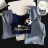 Conjunto de pijama de verano para mujer con copas en el pecho, top sin mangas de algodón a cuadros con letras blancas y nubes, shorts y pantalones largos para casa