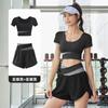 Pantalones cortos antideslizantes de dos piezas con costuras de moda, cintura alta, top de manga corta, traje de yoga de verano de dos piezas
