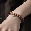 Pulseira de madeira de pêssego com cinnábrio de minério bruto 8mm para homens e mulheres com Anel Único do Zodíaco Buda pulseira retrô tudo-combina