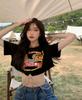 2025 Nova Verão Sexy Versátil Ins Camiseta da Moda Design Corrente Curta Mostrando o Umbigo Top Preto de Manga Curta