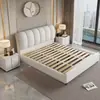 Cama Matrimonial de Lujo Ligero Estilo Italiano, Cama de Bodas Minimalista Moderna, Cama de Piel Genuina con Almacenamiento, Uso Doméstico, Cama Suave de Dormitorio de 1.8 m