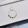 Pulseira Quadrada de Pedras Naturais Multicor Galvanizada com Preservação de Cor, Pulseira Multicolorida Trazedora de Sorte para Mulheres, Joia com Design de Nicho da Moda