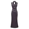 Estilo Europeo y Americano Transfronterizo Nuevo Elegante Vestido Ajustado de Color Sólido con Lazos en la Cintura y Diseño de Ballenas, Vestido Bodycon de Cola de Pez