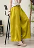 Calça de Linho Tencel de Cor Sólida, Wide Leg, Estilo Artístico Retrô Simples e Versátil, Nova Coleção de Verão para Mulheres com Cintura Elástica e Caimento Solto, Calça Casual