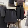 Saia de lã cinza para mulheres, primavera, plus size, para mulheres curvilíneas, novo modelo 2026, saia midi com fenda, cintura alta, saia evasê emagrecedora