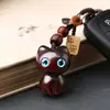 Pingente de Corrente para Celular Gato de Ébano Criativo Distinto Chaveiro de Sândalo Roxo Pingente de Bolsa Joia Fofa