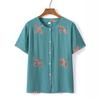 Traje de verão para avós de mulheres de meia-idade e idosas, roupas de algodão e seda para mães idosas, blusa de manga curta para idosos, conjunto de duas peças