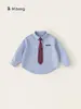 Ropa para Niños Bangxuan: Elegantes Camisas Infantiles con Corbata, Tops de Manga Larga Estilo Academia para Niñas, Uniformes Escolares Sencillos Estilo Coreano para Niños