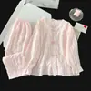 Pijama infantil de primavera e outono, algodão com estampa de nuvens, design fofo de desenho animado, manga longa, perna longa, estilo casual, para meninas e crianças maiores, adequado para usar em casa