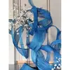 Balsa de Bambú Azul Tejido de Bambú Tiras de Bambú Arte Floral Accesorios de Boda Salón de Exposiciones Decoración de Paisaje Arte de Bambú Exhibición en Ventana Estética de Celebridad de Internet