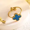 Set de trébol de cuatro hojas de acero de titanio de doble cara transfronterizo de Amazon: pulsera, collar, pendientes, anillo, juego de cuatro piezas, joyería que no se decolora