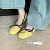 Versión de Piel de Oveja~Zapatos de Rollito de Huevo Estilo Uva Ma para Mujer, Zapatos Planos de Ballet, Piel Genuina, Moño, Punta Cuadrada, Zapatos de Boca Baja