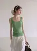Exquisita camisola de estilo tailandés con cuello cuadrado para mujer, adecuada para el verano, de corte ajustado, elegante y sin mangas para usar en capas