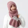 Nuevo Gorro de Lana de Invierno Gorro Tejido Bufanda Integrada Bufanda Cálida Cortavientos con Forro de Polar Gorro Baotou Gorro para Viento y Nieve