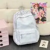 Mochila gris claro texturizada con bordado de letras, con un estilo moderno americano, adecuada para estudiantes de primaria, estudiantes de secundaria mujeres y mochilas pequeñas para salidas