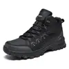 Nuevos zapatos de senderismo para hombre de talla grande para otoño e invierno, de caña alta de cuero para exteriores, trekking y trail running para parejas, al por mayor, negro