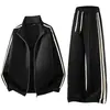 Conjunto Casual Esportivo Três Listras Outono Cardigã Gola Alta Moletom Calça de Moletom Conjunto de Duas Peças Masculino e Feminino Conjunto para Corrida ao Ar Livre
