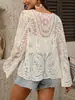 Cubierta de verano europea y americana de venta caliente para mujer, encaje, vacaciones, tejido, protección solar para la playa, camisa casual hueca transparente