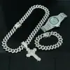Moda Genial Conjunto de Collar con Colgante de Cruz Pulsera Reloj Caja de Regalo Traje Regalos Hermosos de Alta Gama para Hombres