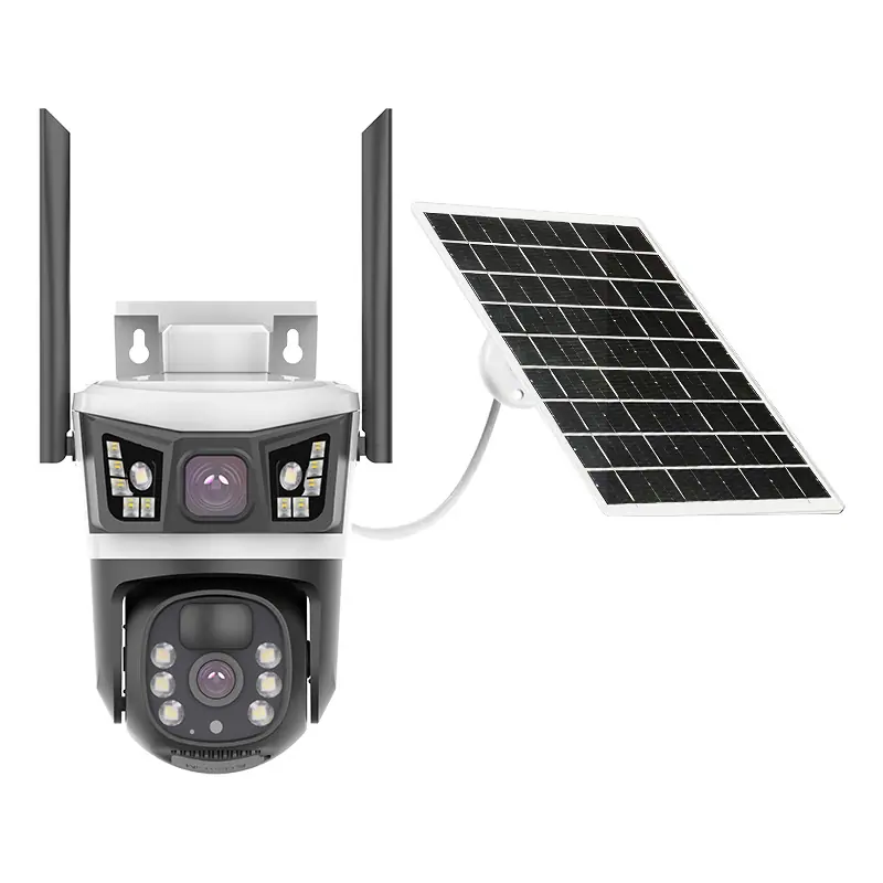 太阳能4G全景V380监控器无线手机远程室外双镜头枪球联动双