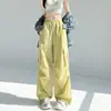 Calça Cargo Streetwear de Cintura Alta Cor Dopamina Nova Verão 2025 para Mulheres, Calça Casual Paratrooper Solta com Cordão, Comprimento no Chão