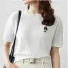 Camiseta Básica de Estilo Suelto, Sencillo y Versátil con Bordado de Oso de Dibujos Animados para Mujer, Camiseta de Manga Corta Adelgazante para Capas
