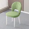 Silla de comedor acolchada suave estilo nórdico de lujo ligero, uso doméstico moderno minimalista, silla para mesa de comedor de maquillaje color crema, silla con forma de concha, taburete