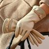 Guantes de Terciopelo de Piel de Ciervo Moda de Invierno para Mujer Guantes Sencillos Coreanos para Viajar Forrados de Felpa Cálidos Guantes Transfronterizos con Pantalla Táctil para Mujer