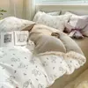 Categoria a Conjunto de Quatro Peças para Maternidade e Infância Fio de Camada Dupla Algodão Lavado Puro Capa de Edredom Completa Estilo Ins Cama Lençóis de Cama Cama de Dormitório Lençóis de Cama Conjunto de Três Peças 4