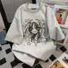 Camiseta de Manga Curta com Estampa de Desenho Design de Nicho Estilo Coreano Verão Nova Tendência Casual Solta Versátil Top para Mulheres