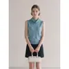 Estilo simple, cuello con volantes, top de punto sin mangas para mujer, nueva colección de principios de otoño 2026, corte ajustado, favorecedor y elegante top 25702