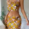 AYJ2026 Ropa europea y americana para mujer, nuevo traje sexy de color acrílico bloqueado sin espalda en Wish y Amazon D2085
