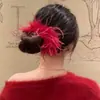 Presilha de Cabelo Moderna com Pena de Avestruz para Coque na Nuca, Presilha Garra de Pena, Versátil de Inverno Grande 13cm Presilha de Cabelo com Pena Atacado