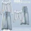 2026 Nuevo Estilo Niña Estilo Coreano Estilo Escolar Sudadera Estilo Simple Casual Dulce Lazo Jeans Conjunto de Dos Piezas