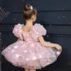 Vestido Rosa con Mangas Abullonadas para Niña 2025 Otoño Nuevo Vestido de Princesa para Cumpleaños Infantil Falda Tutú para Actuación de Piano