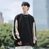 Suéter masculino gola redonda pulôver marca de moda retrô americano solto para casais cor nacional da moda combinação de cores manga longa pesada camisa de base