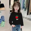 H2052 # Camiseta de Manga Longa Primavera e Outono para Meninas 2025 Novo Estilo Roupas Infantis Médias e Grandes Estilosa Branca Algodão Puro Gola Redonda