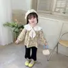 Bebé Niña Estilo Coreano Floral Nuevo Chal Pequeño Cuello de Muñeca Top de Manga Larga Otoño Pantalones Ligeramente Acampanados Traje Venta al por Mayor