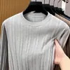 Suéter de punto, estampado de piña, cuello redondo, mangas largas, algodón puro, camiseta interior básica, casual clásico, camiseta versátil para hombre