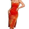 2026 Novo Estilo Estilo Puro Desejo Roxo Sem Costas Fenda Slim Fit Veludo Vestido Slip Camisola Casual Sexy Vestido Slip