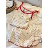 Pijama de tirantes con lunares y encaje dulce y femenino para mujer, Novedad Primavera 2026, Conjunto de Shorts de Encaje para Casa, Tallas Grandes