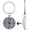 Joyería de Venta Caliente Europea y Americana Patrón de Mandala Azul y Morado Parche de Vidrio Llavero Colgante para Mochila Llave de Coche
