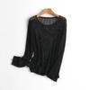 [Hengjia Rq] Blusa de Punto Hueco Tencel para Mujer 2025 Otoño Nuevo Estilo Ajustada Delgada Transpirable