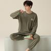 [Algodão puro] Pijama masculino de manga comprida para primavera e outono, roupa de casa para jovens, outono e inverno, conjunto de duas peças