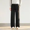 Pantalones de Lana con Corte de Tijera Otoño para Hombre Casual, de Cintura Alta, Holgados, Pierna Ancha, que Alargan la Figura, Estilo Old Money, Pantalones Cálidos para Hombre