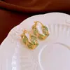 Brincos de Folha com Zircônia e Gotejamento de Óleo Agulha de Prata, Luxo Leve, Alto Padrão, Elegantes, Modernos, Delicados, Versáteis, Atacado para Mulheres