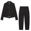 Moda europea y americana transfronteriza para mujer: El más vendido en AliExpress, elegante blazer de corte recto con botones decorados + pantalón plisado con tirantes