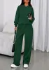 Moda Casual Deportiva Transfronteriza Europea y Americana Otoño e Invierno Conjunto de Dos Piezas Sudadera de Manga Larga Suelta de Color Puro Pantalones de Pierna Ancha para Mujer