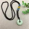Cadena de Lana Larga con Cuentas Étnicas Colgante de Hebilla de Seguridad de Jade Afgano Imitación Collar de Jade Imitación Puesto Feria del Templo